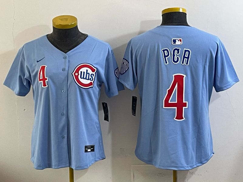Women Chicago Cubs #4 Pga Light blue Throwback Nike MLB 2025 jersey 05
